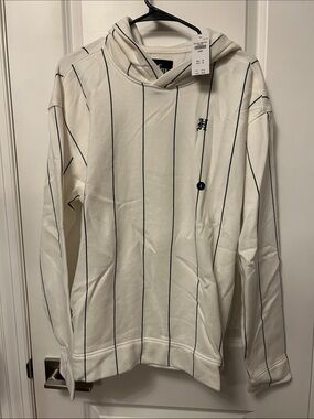 Hollister White Pinstripe Hoodie with Navy Detailing Size Large